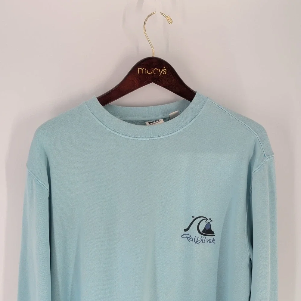 Quick‎ Silver Graphic Logo Crew Neck Classic Pullover Sweatshirt Sky Blue Size M